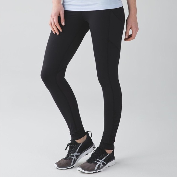 Lululemon Black Full Length Ruched Leg Speed Tight IV Leggings W5K31S EUC Size 4 - Picture 1 of 12